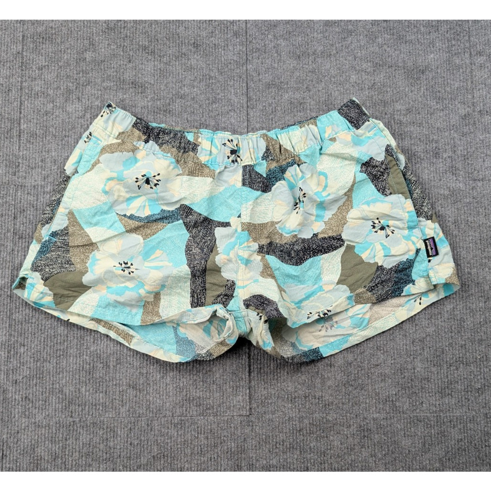 Patagonia Floral Athletic Shorts in Aqua, White, Tan